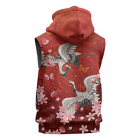 Hawaii Japan Cranes Sakura Flower Red Sleeveless Hoodie Japan Heritage Spirit - Polynesian Pride