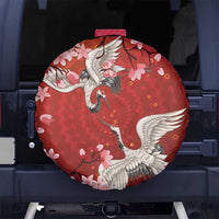 Hawaii Japan Cranes Sakura Flower Red Spare Tire Cover Japan Heritage Spirit - Polynesian Pride