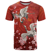 Hawaii Japan Cranes Sakura Flower Red T Shirt Japan Heritage Spirit - Polynesian Pride