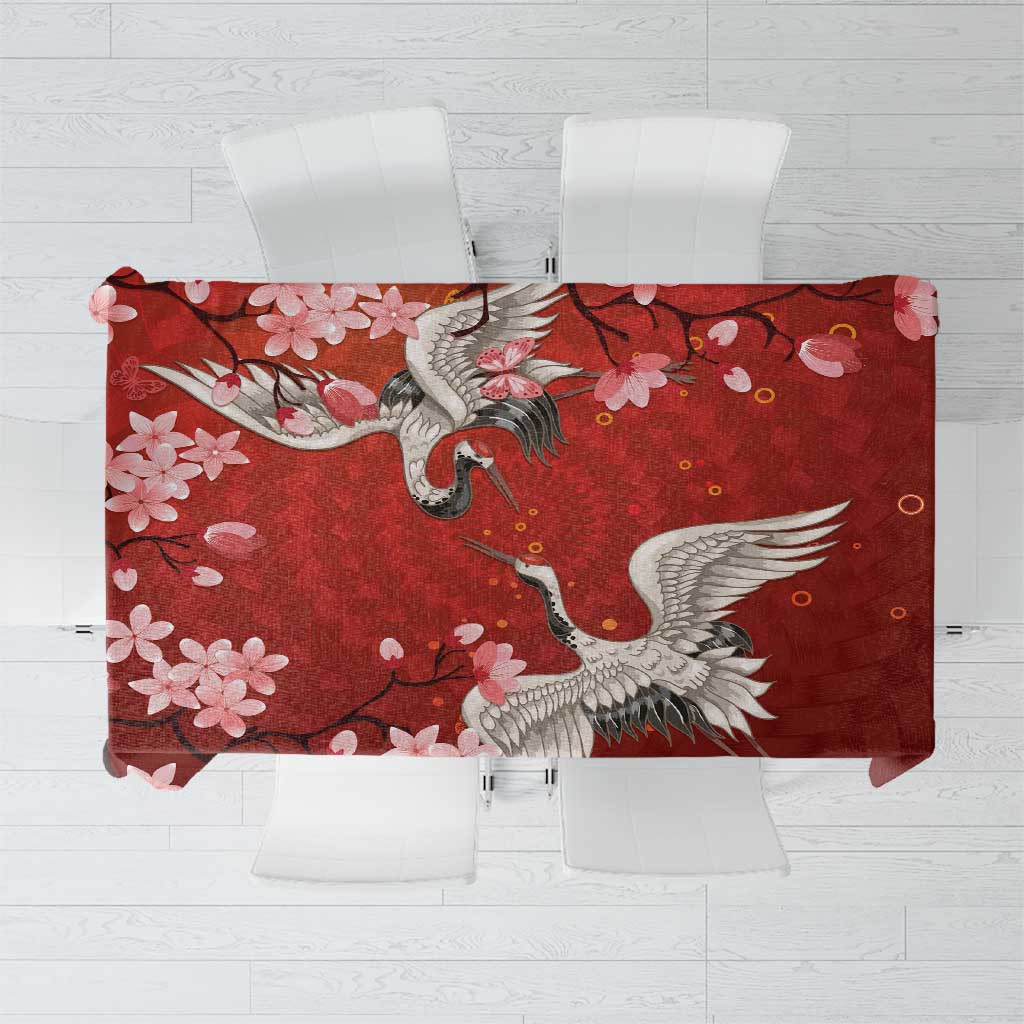 Hawaii Japan Cranes Sakura Flower Red Tablecloth Japan Heritage Spirit - Polynesian Pride