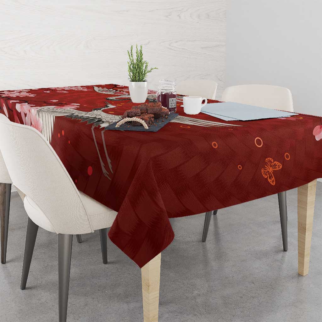 Hawaii Japan Cranes Sakura Flower Red Tablecloth Japan Heritage Spirit - Polynesian Pride