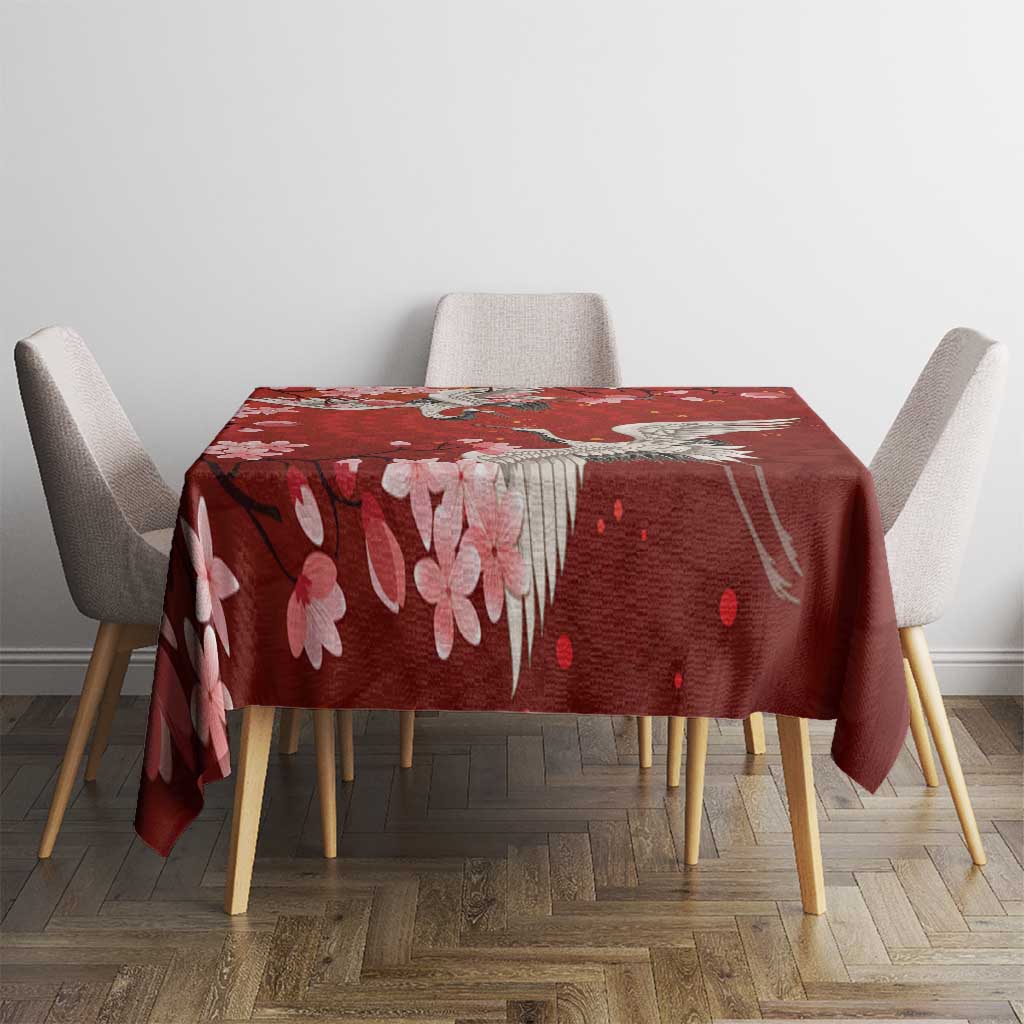 Hawaii Japan Cranes Sakura Flower Red Tablecloth Japan Heritage Spirit - Polynesian Pride