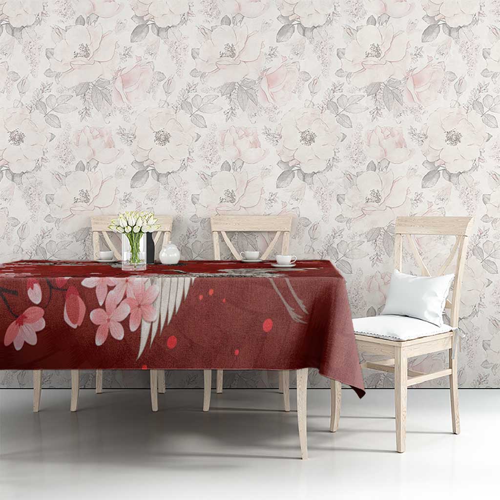 Hawaii Japan Cranes Sakura Flower Red Tablecloth Japan Heritage Spirit - Polynesian Pride