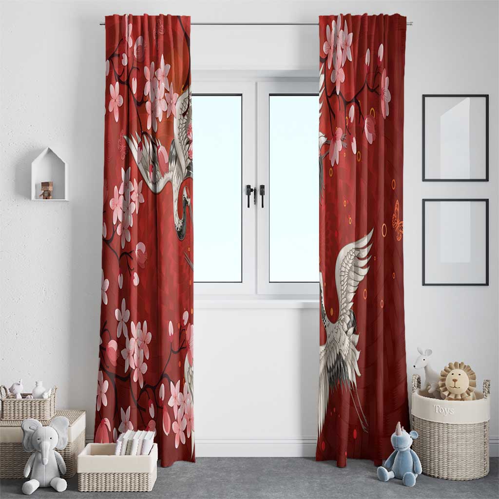 Hawaii Japan Cranes Sakura Flower Red Window Curtain Japan Heritage Spirit - Polynesian Pride