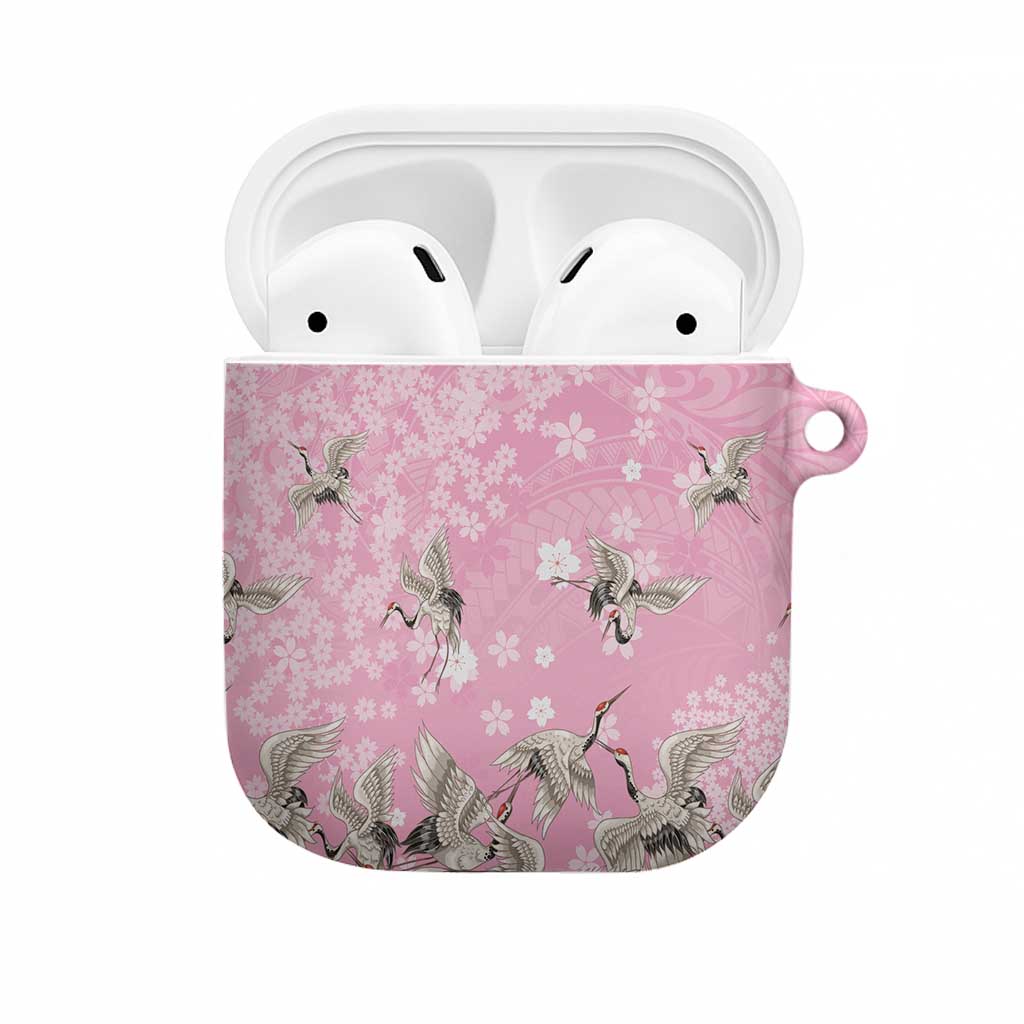 Cranes Sakura Floral Pink Pastel AirPods Case Hawaii Japan Culture - Polynesian Pride