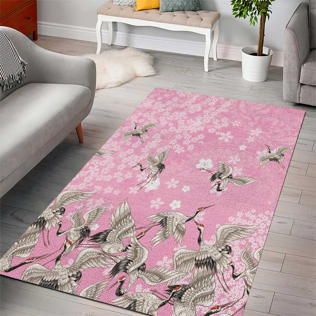 Cranes Sakura Floral Pink Pastel Area Rug Hawaii Japan Culture - Polynesian Pride
