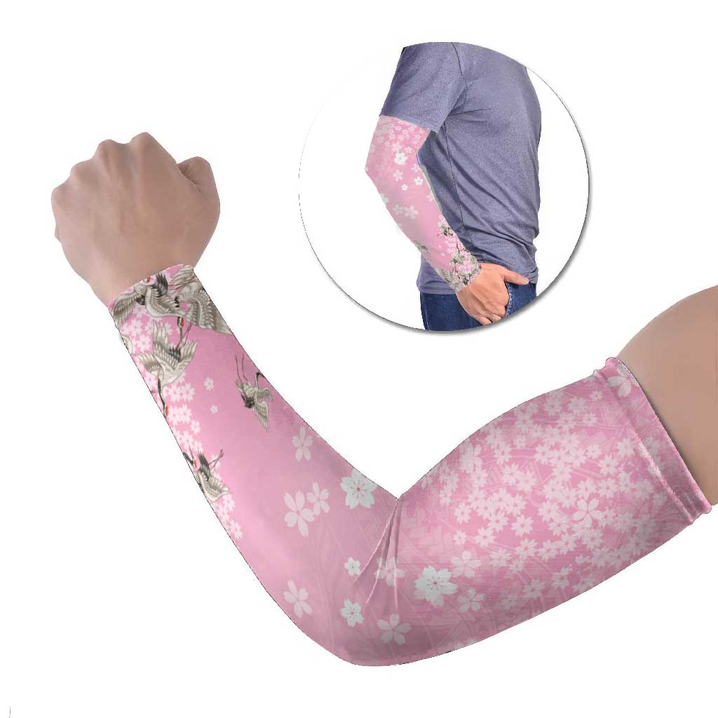 Cranes Sakura Floral Pink Pastel Arm Sleeves Hawaii Japan Culture - Polynesian Pride