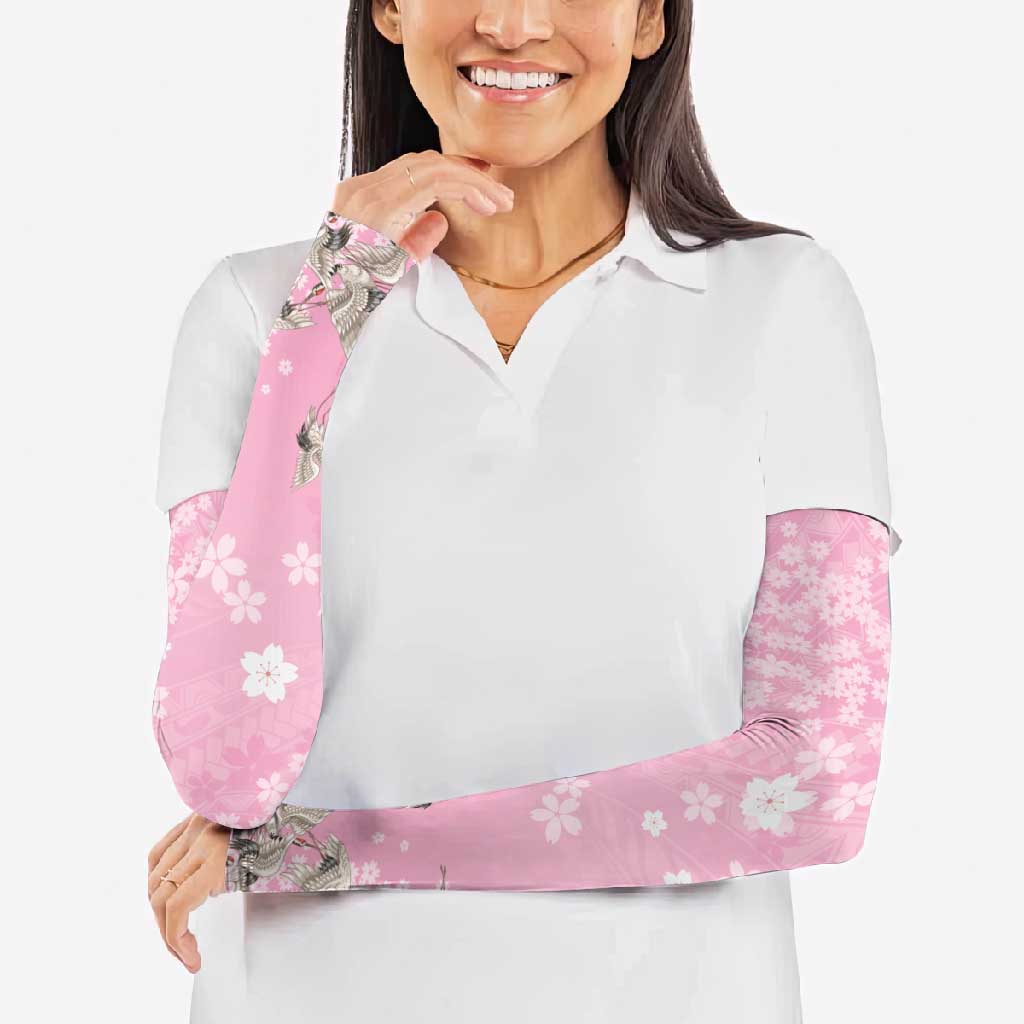 Cranes Sakura Floral Pink Pastel Arm Sleeves Hawaii Japan Culture - Polynesian Pride
