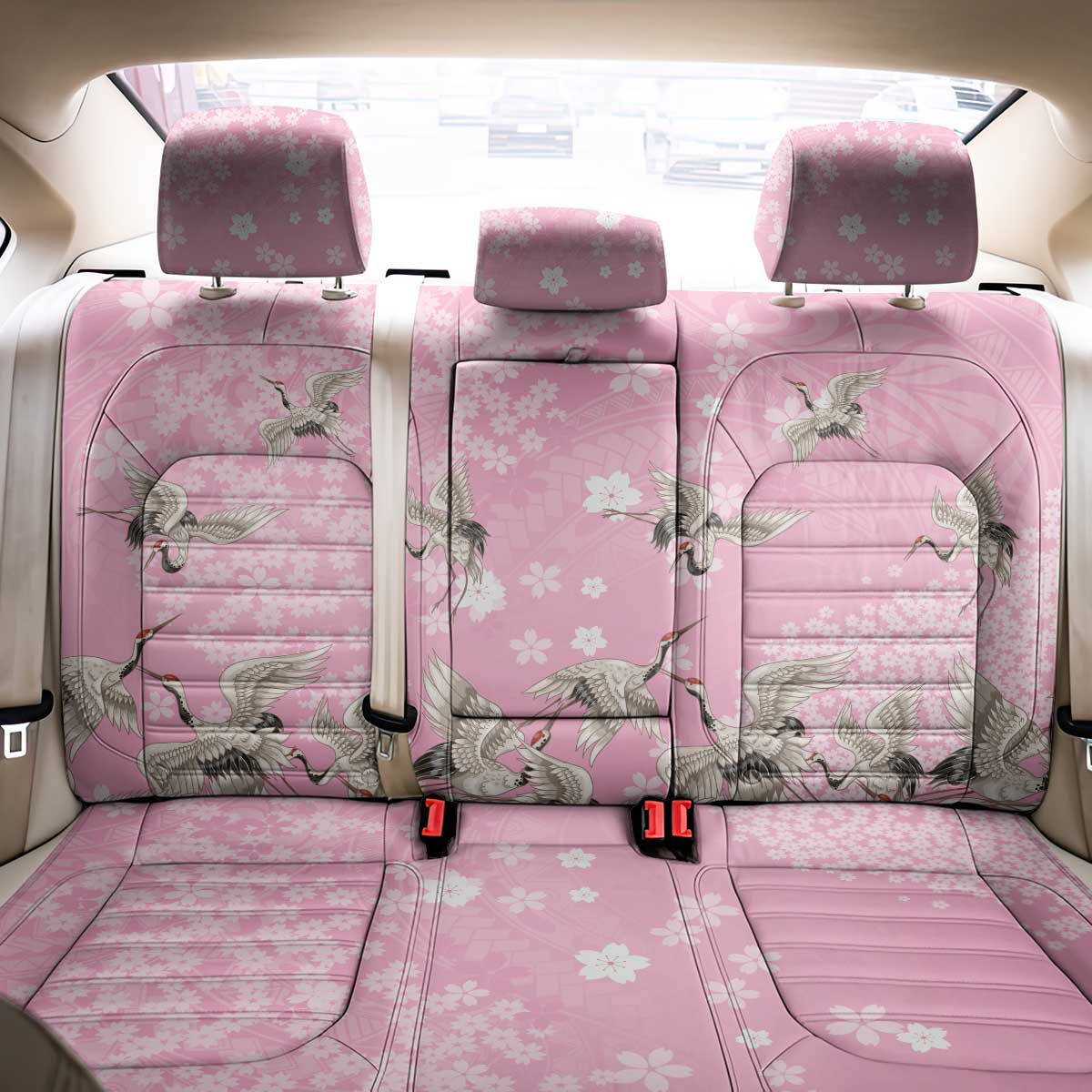 Cranes Sakura Floral Pink Pastel Back Car Seat Cover Hawaii Japan Culture - Polynesian Pride