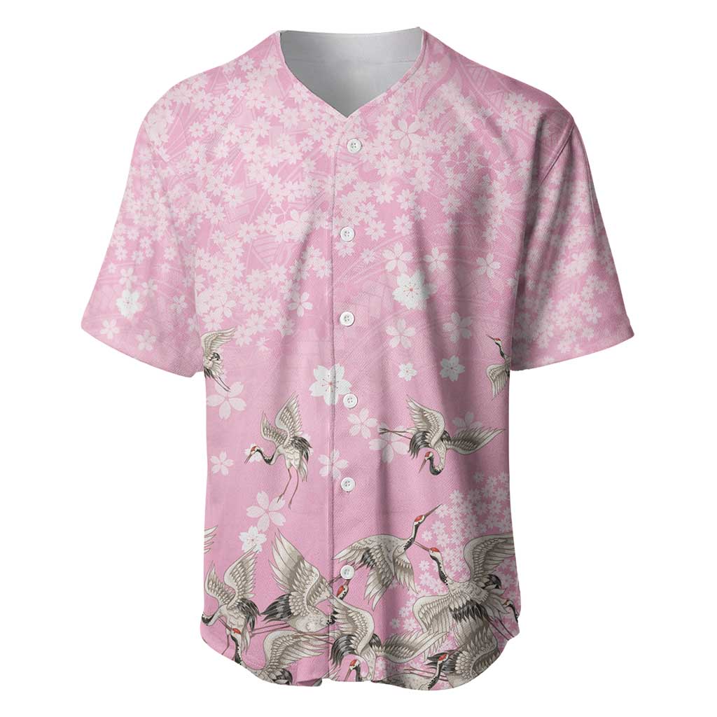 Cranes Sakura Floral Pink Pastel Baseball Jersey Hawaii Japan Culture - Polynesian Pride