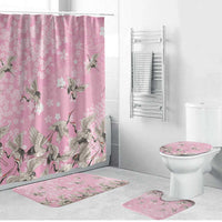 Cranes Sakura Floral Pink Pastel Bathroom Set Hawaii Japan Culture - Polynesian Pride