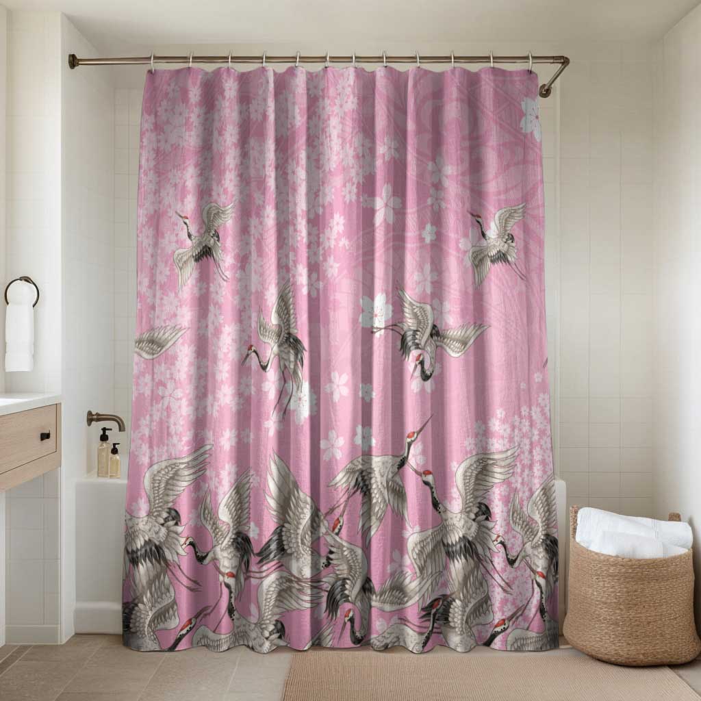 Cranes Sakura Floral Pink Pastel Bathroom Set Hawaii Japan Culture - Polynesian Pride