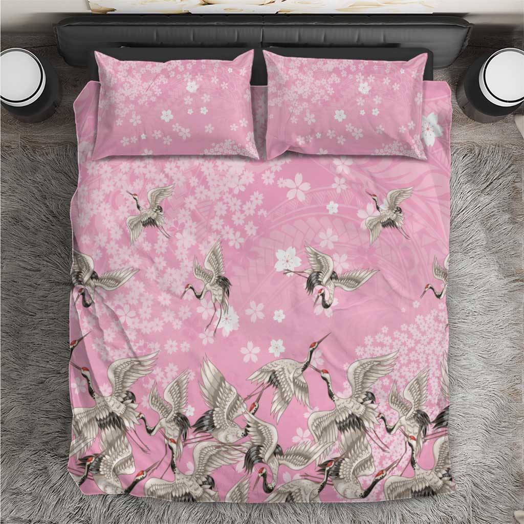 Cranes Sakura Floral Pink Pastel Bedding Set Hawaii Japan Culture - Polynesian Pride