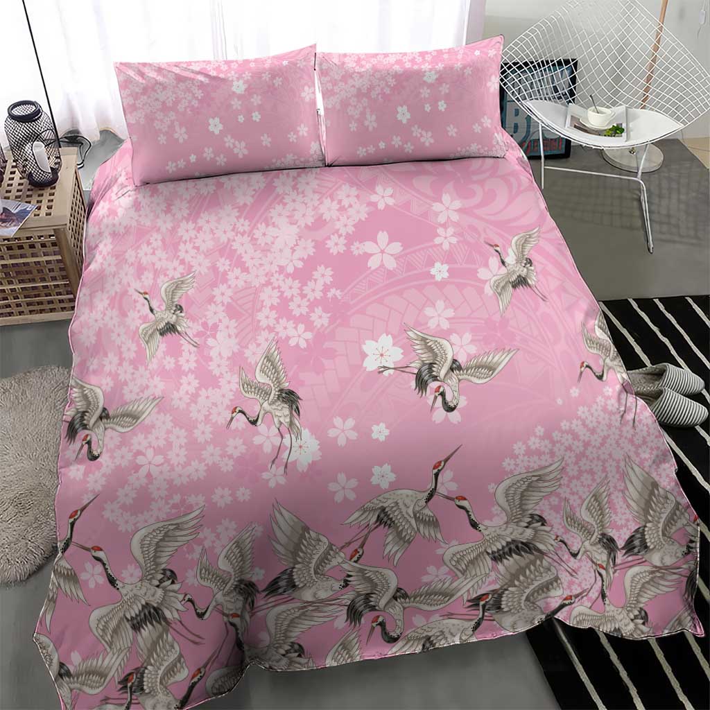 Cranes Sakura Floral Pink Pastel Bedding Set Hawaii Japan Culture - Polynesian Pride