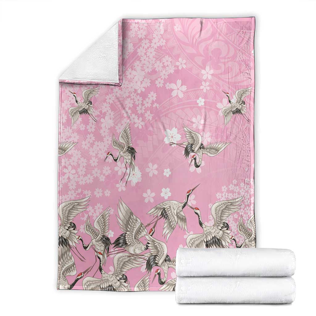Cranes Sakura Floral Pink Pastel Blanket Hawaii Japan Culture - Polynesian Pride