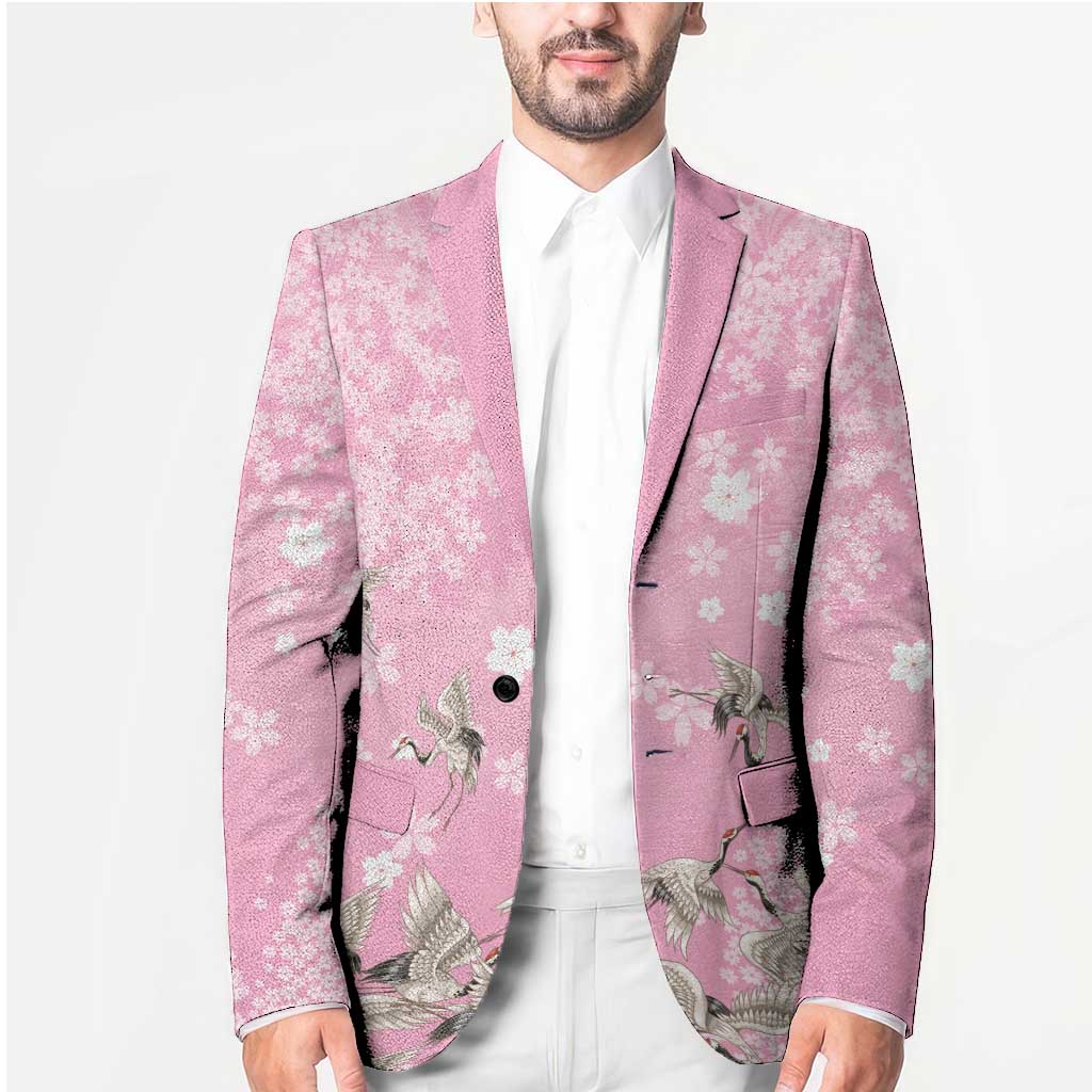 Cranes Sakura Floral Pink Pastel Blazer Hawaii Japan Culture - Polynesian Pride