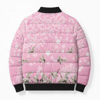 Cranes Sakura Floral Pink Pastel Bomber Puffer Jacket Hawaii Japan Culture - Polynesian Pride