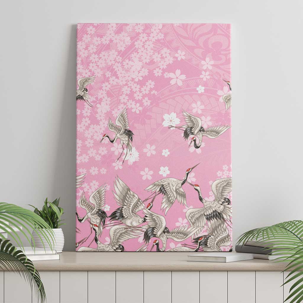 Cranes Sakura Floral Pink Pastel Canvas Wall Art Hawaii Japan Culture - Polynesian Pride