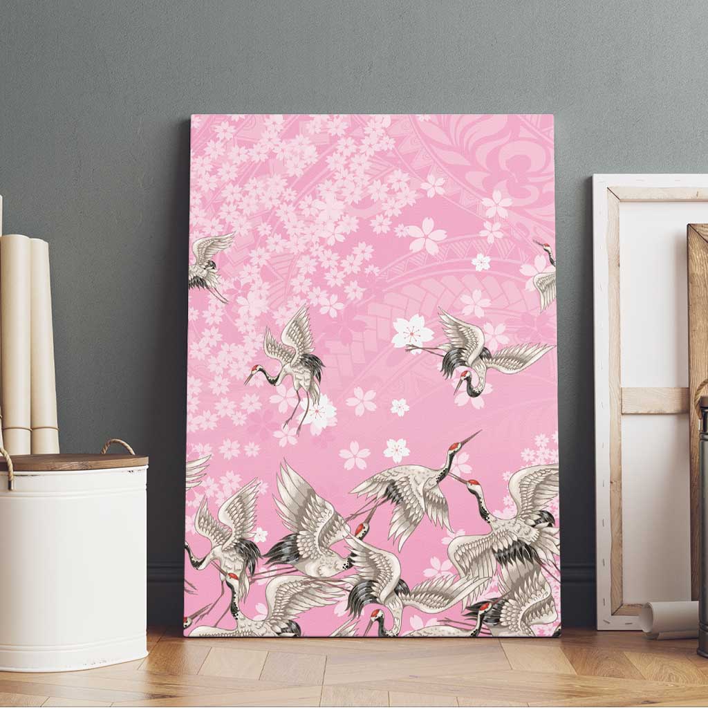 Cranes Sakura Floral Pink Pastel Canvas Wall Art Hawaii Japan Culture - Polynesian Pride