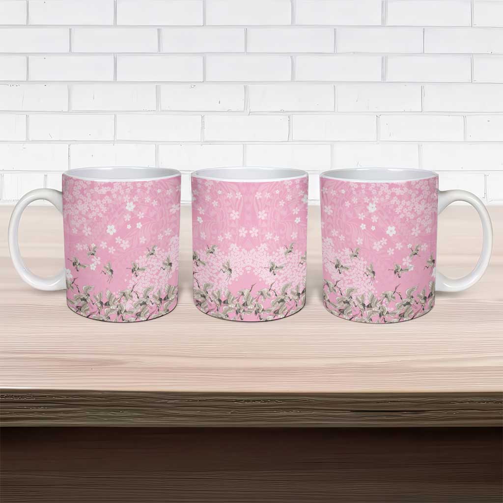 Cranes Sakura Floral Pink Pastel Ceramic Mug Hawaii Japan Culture - Polynesian Pride