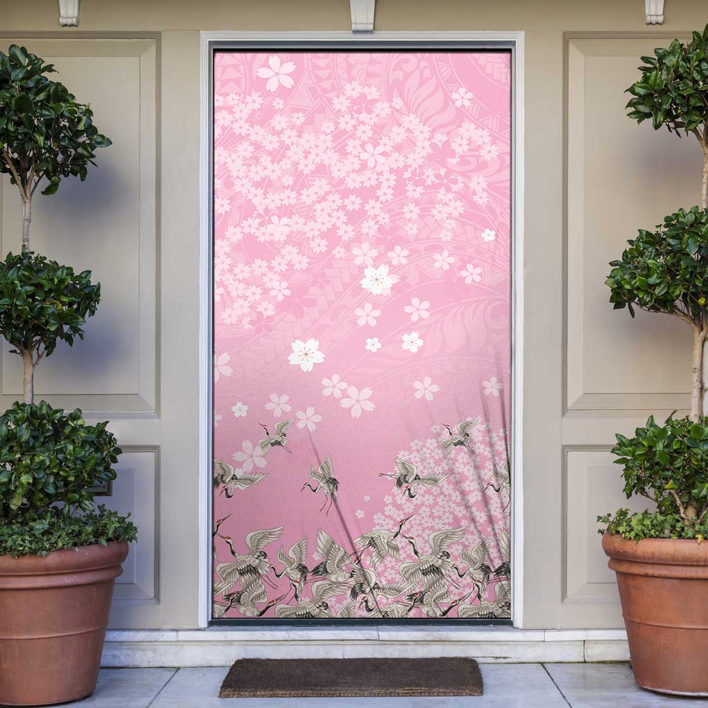 Cranes Sakura Floral Pink Pastel Door Cover Hawaii Japan Culture - Polynesian Pride