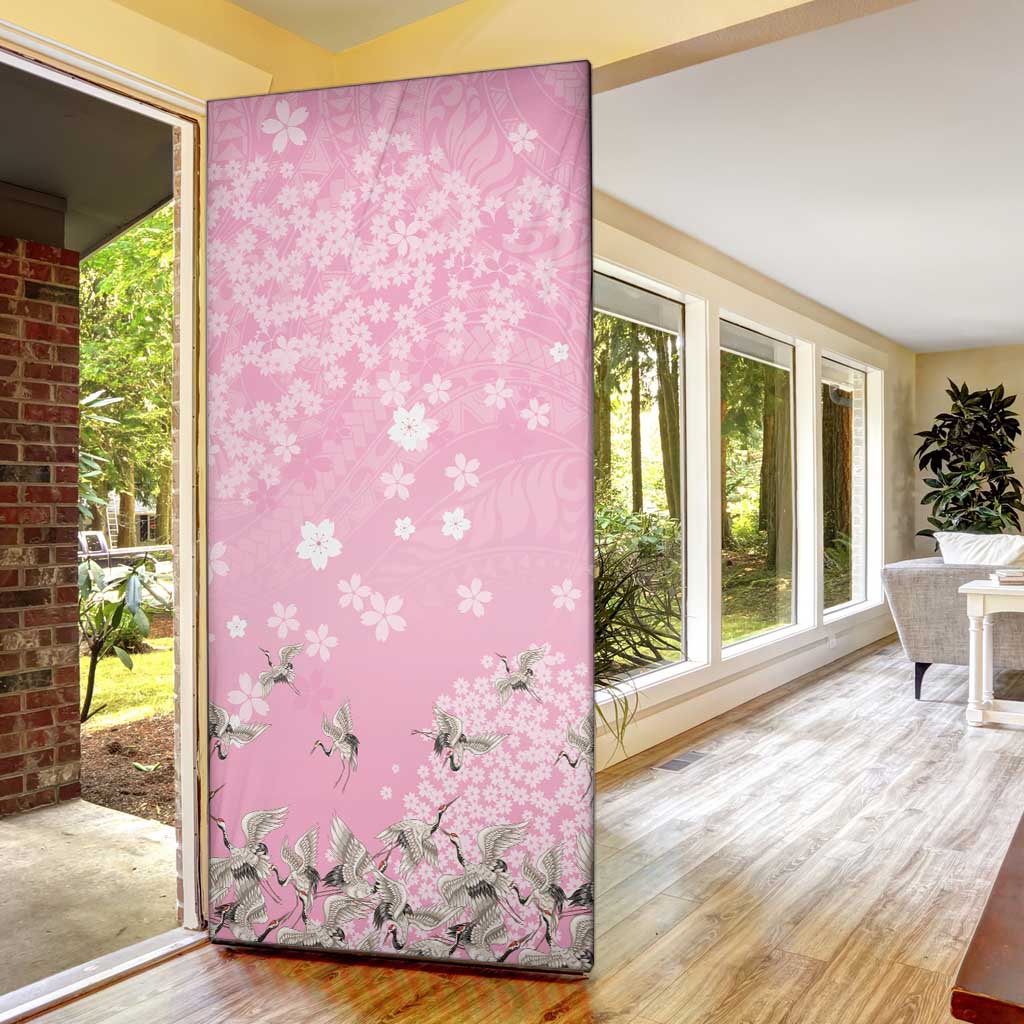 Cranes Sakura Floral Pink Pastel Door Cover Hawaii Japan Culture - Polynesian Pride