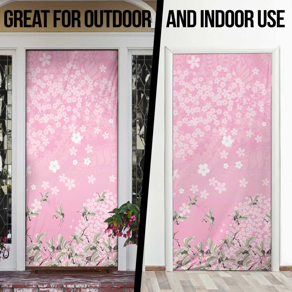 Cranes Sakura Floral Pink Pastel Door Cover Hawaii Japan Culture - Polynesian Pride