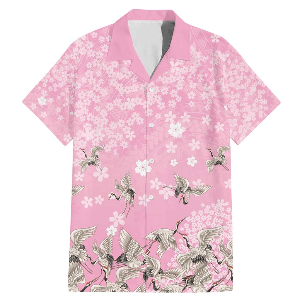 Cranes Sakura Floral Pink Pastel Family Matching Mermaid Dress and Hawaiian Shirt Hawaii Japan Culture - Polynesian Pride