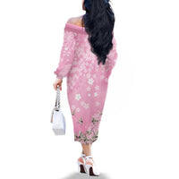 Cranes Sakura Floral Pink Pastel Family Matching Off The Shoulder Long Sleeve Dress and Hawaiian Shirt Hawaii Japan Culture - Polynesian Pride
