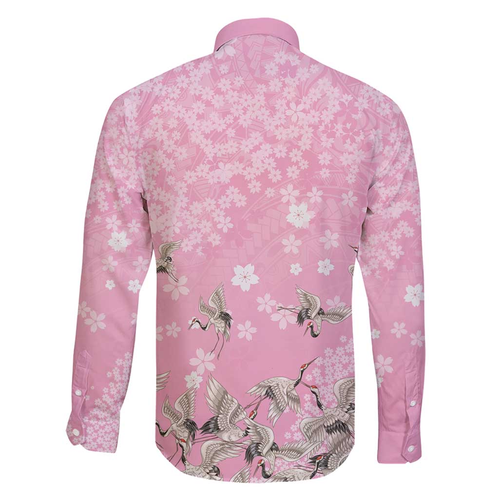 Cranes Sakura Floral Pink Pastel Family Matching Off Shoulder Short Dress and Hawaiian Shirt Hawaii Japan Culture - Polynesian Pride