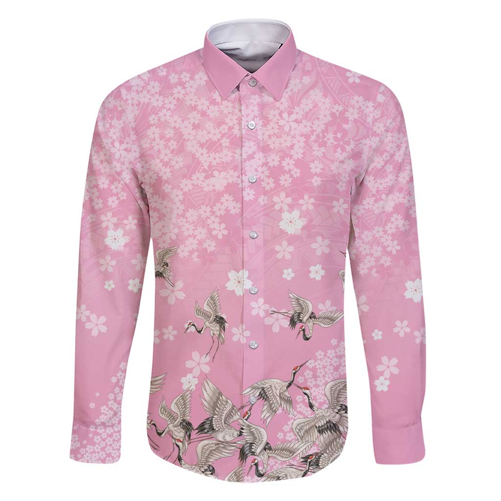 Cranes Sakura Floral Pink Pastel Family Matching Short Sleeve Bodycon Dress and Hawaiian Shirt Hawaii Japan Culture - Polynesian Pride