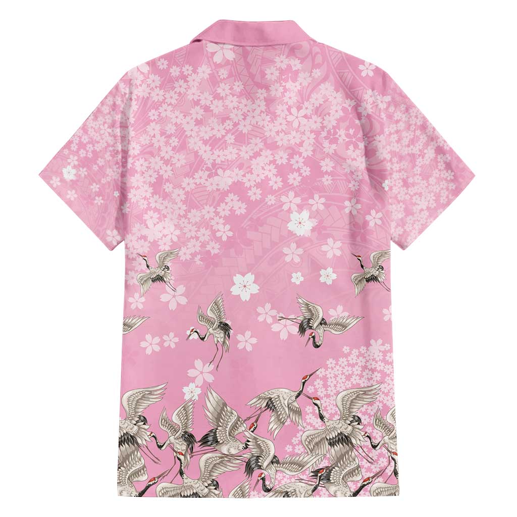Cranes Sakura Floral Pink Pastel Family Matching Summer Maxi Dress and Hawaiian Shirt Hawaii Japan Culture - Polynesian Pride