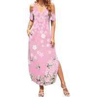 Cranes Sakura Floral Pink Pastel Family Matching Summer Maxi Dress and Hawaiian Shirt Hawaii Japan Culture - Polynesian Pride
