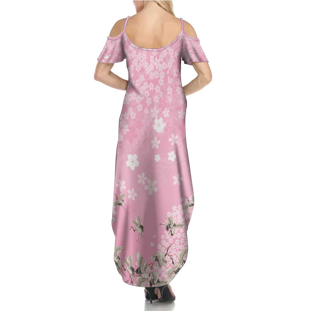 Cranes Sakura Floral Pink Pastel Family Matching Summer Maxi Dress and Hawaiian Shirt Hawaii Japan Culture - Polynesian Pride