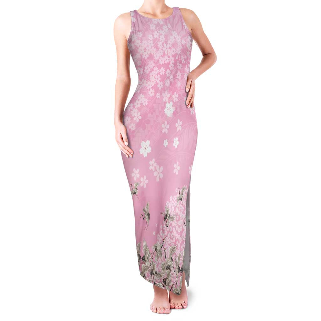 Cranes Sakura Floral Pink Pastel Family Matching Tank Maxi Dress and Hawaiian Shirt Hawaii Japan Culture - Polynesian Pride