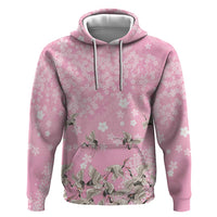 Cranes Sakura Floral Pink Pastel Hoodie Hawaii Japan Culture - Polynesian Pride