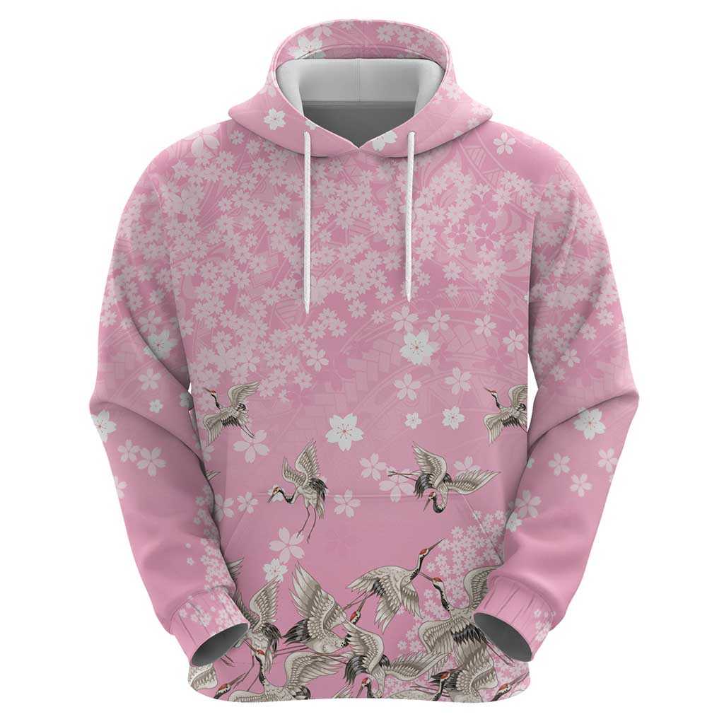 Cranes Sakura Floral Pink Pastel Hoodie Hawaii Japan Culture - Polynesian Pride