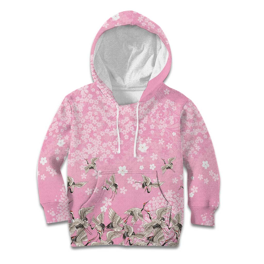 Cranes Sakura Floral Pink Pastel Kid Hoodie Hawaii Japan Culture - Polynesian Pride