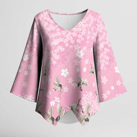 Cranes Sakura Floral Pink Pastel Kimono Sleeve Blouse Hawaii Japan Culture - Polynesian Pride