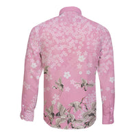 Cranes Sakura Floral Pink Pastel Long Sleeve Button Shirt Hawaii Japan Culture - Polynesian Pride