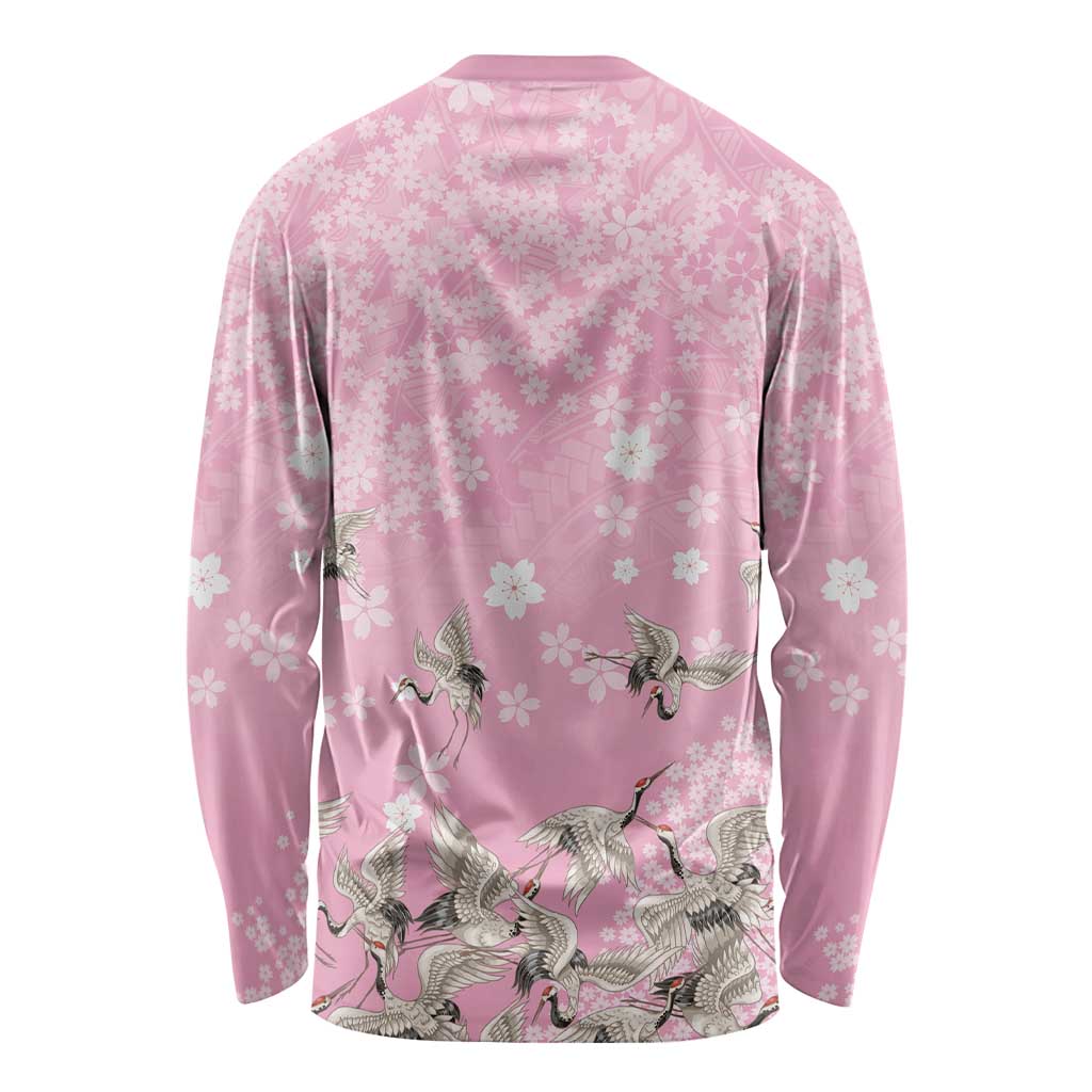 Cranes Sakura Floral Pink Pastel Long Sleeve Shirt Hawaii Japan Culture - Polynesian Pride