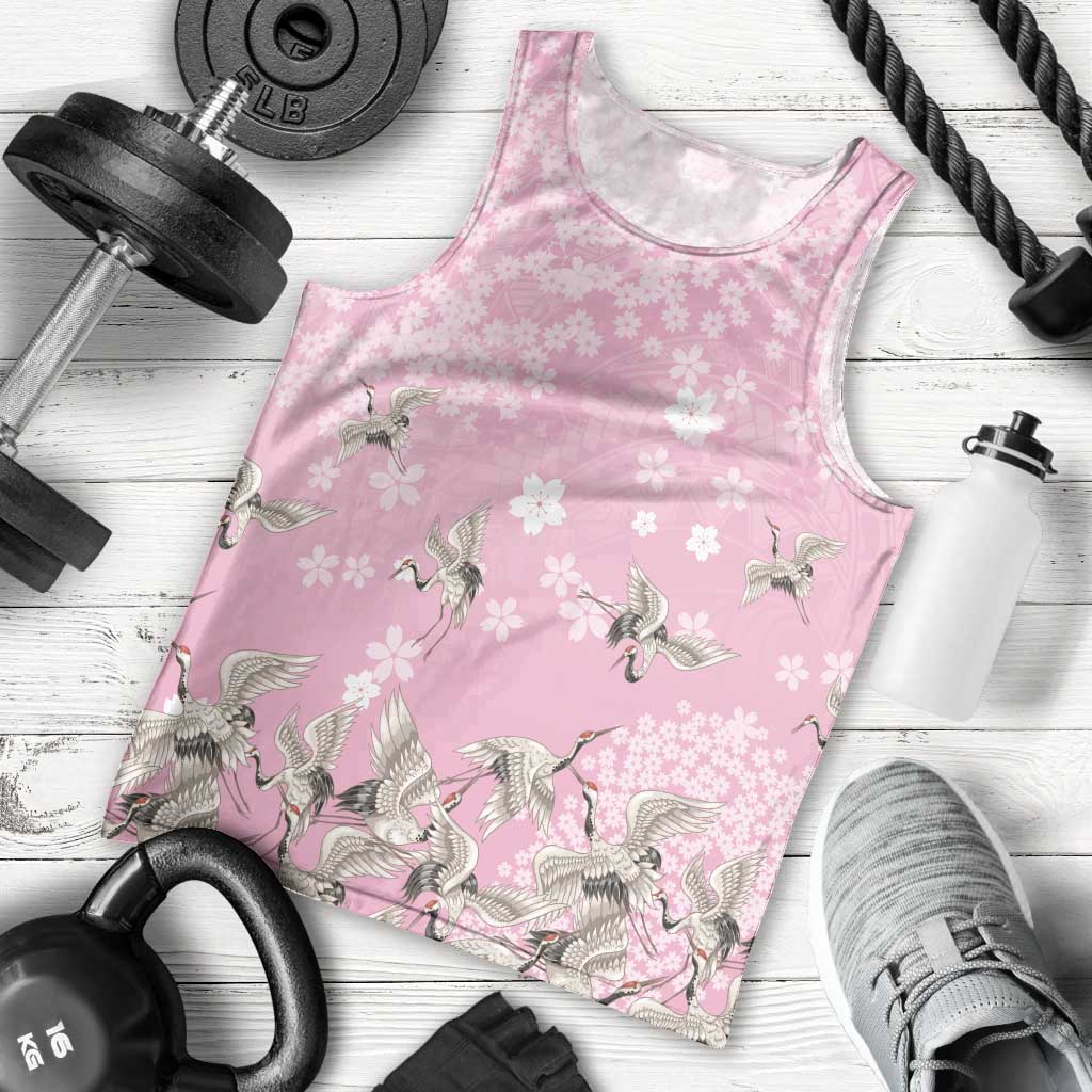 Cranes Sakura Floral Pink Pastel Men Tank Top Hawaii Japan Culture - Polynesian Pride