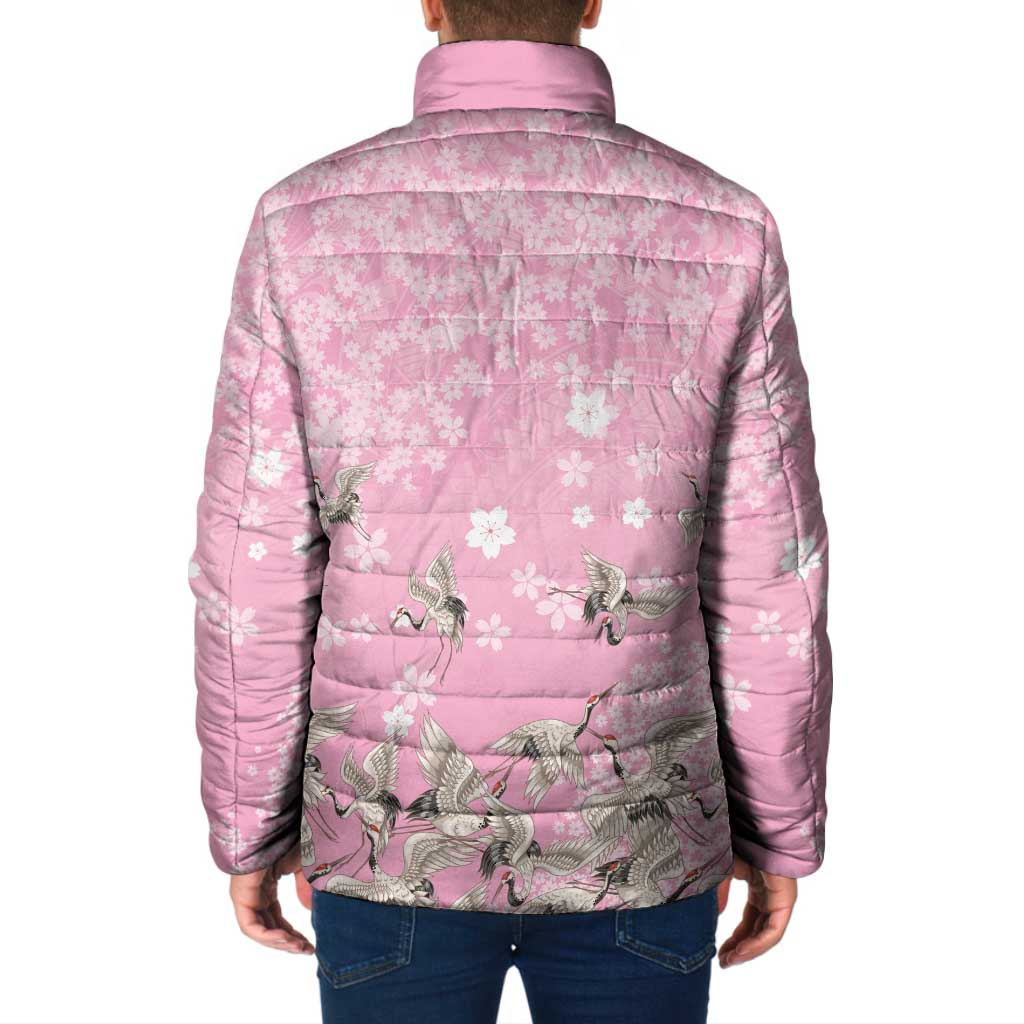 Cranes Sakura Floral Pink Pastel Padded Jacket Hawaii Japan Culture - Polynesian Pride