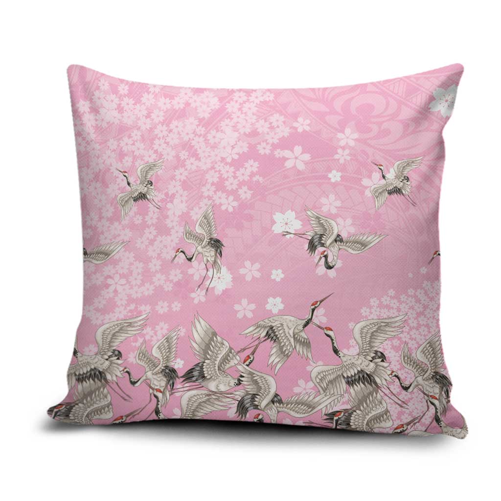 Cranes Sakura Floral Pink Pastel Pillow Cover Hawaii Japan Culture - Polynesian Pride