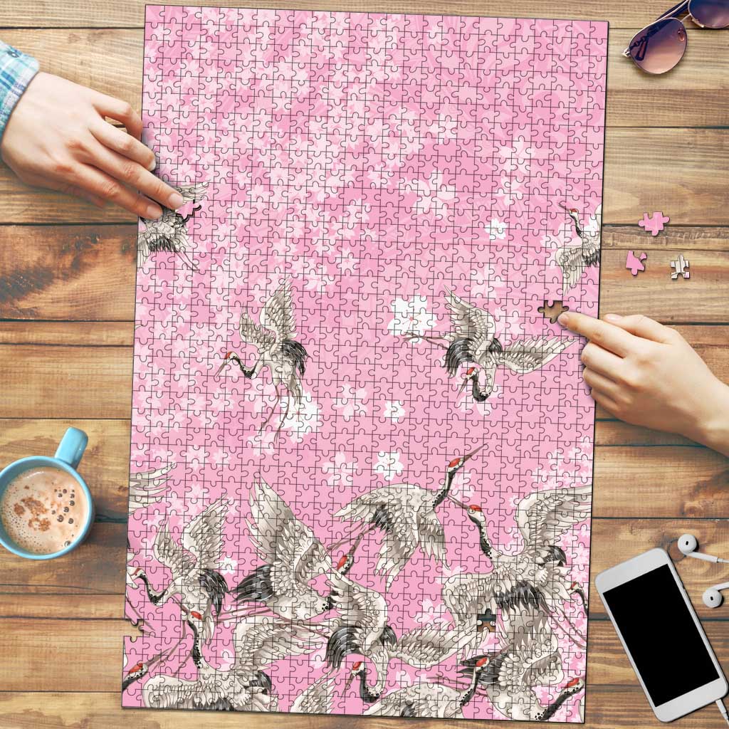 Cranes Sakura Floral Pink Pastel Puzzle Hawaii Japan Culture - Polynesian Pride
