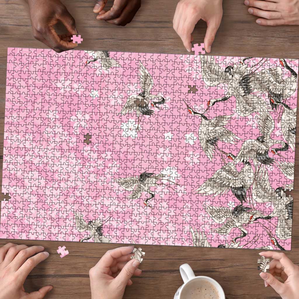 Cranes Sakura Floral Pink Pastel Puzzle Hawaii Japan Culture - Polynesian Pride