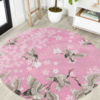 Cranes Sakura Floral Pink Pastel Round Carpet Hawaii Japan Culture - Polynesian Pride