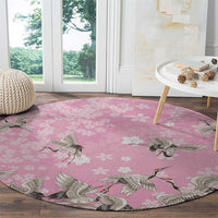 Cranes Sakura Floral Pink Pastel Round Carpet Hawaii Japan Culture - Polynesian Pride