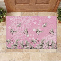 Cranes Sakura Floral Pink Pastel Rubber Doormat Hawaii Japan Culture - Polynesian Pride