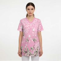 Cranes Sakura Floral Pink Pastel Scrub Top Hawaii Japan Culture - Polynesian Pride